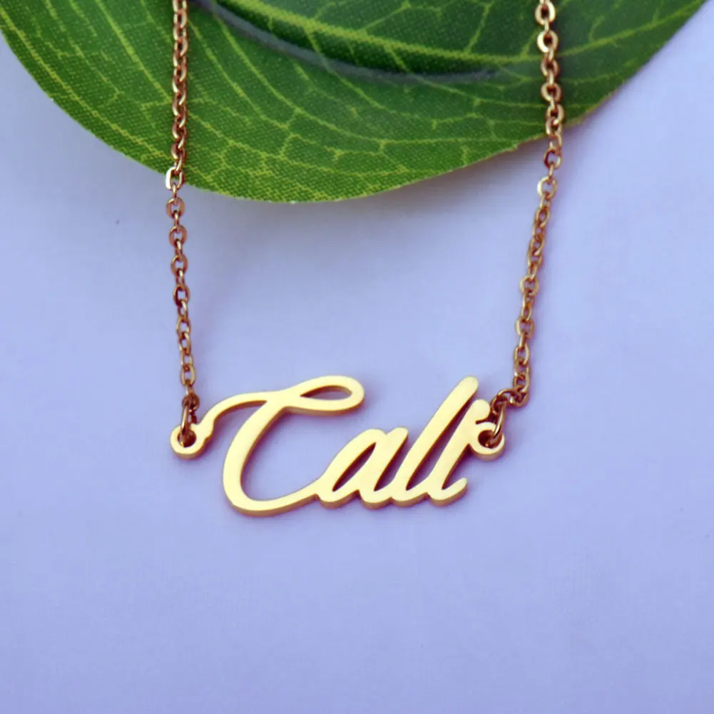 

AOLOSHOW Cali Gold Color Name Necklace for Women Stainless Steel Jewelry Nameplate Pendant Letter Choker Collar for Ladies