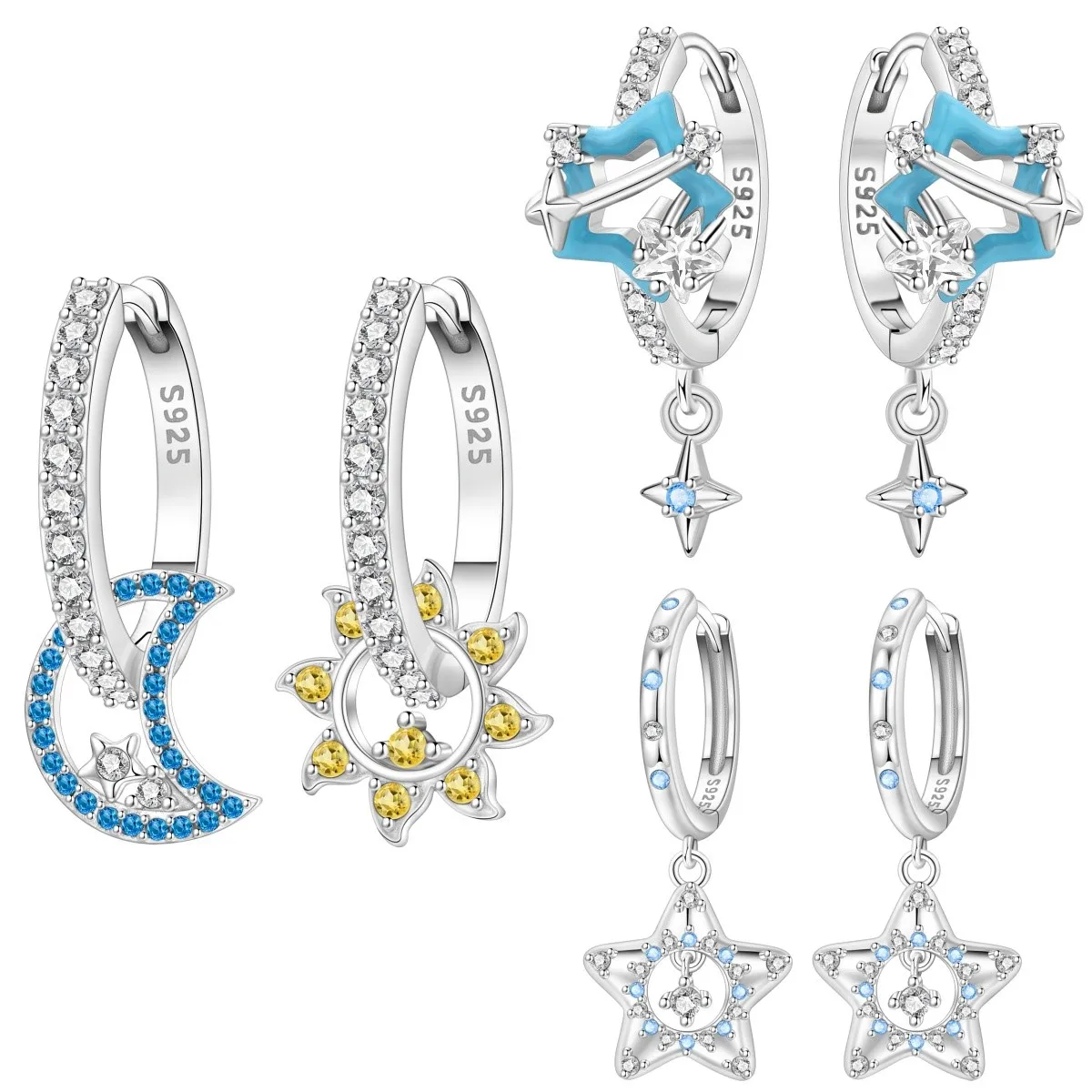 Orstarry S925 Sterling Silver Earrings Star Moon Sun Earrings For Women Birthday Gift Fashion Trend Silver Jewelry Gift