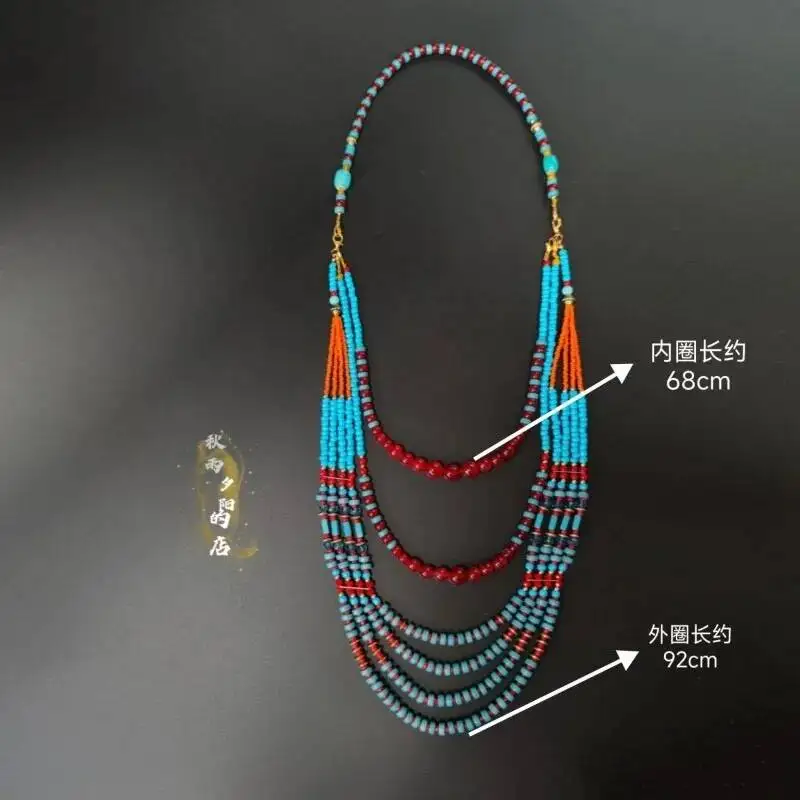 Qin Han Warring States Vintage Multistrand Yingluo Necklace Inspired by Majiayuan Relics Traditional Chinese Jewelry for Women