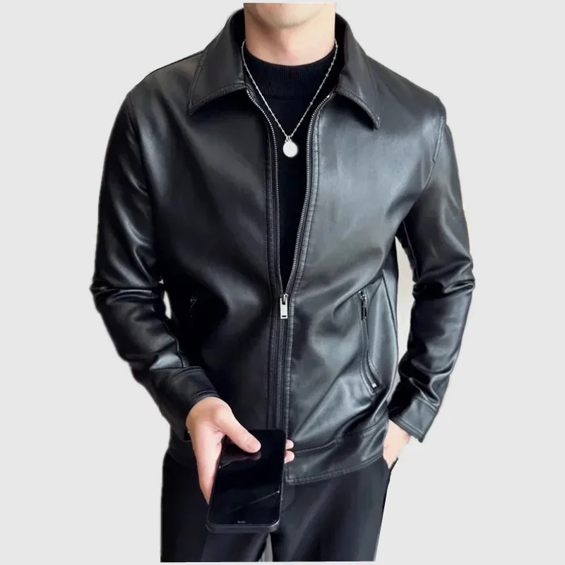 

Mens Motorcycle Faux Fur Slim Coat Men Autumn Jacket Bomber Biker Zipper Fleece Pilot Vintage Business PU Leather Jacket