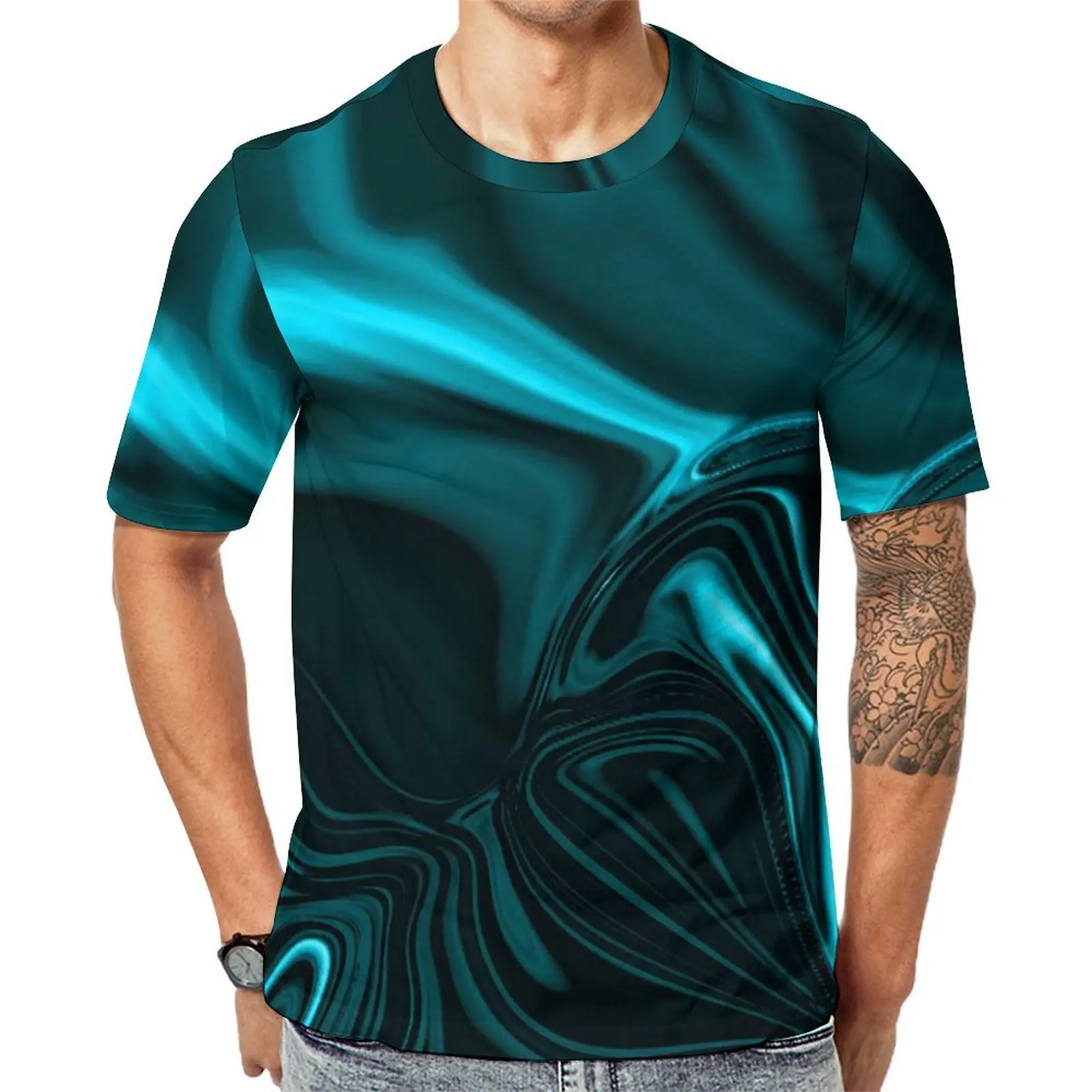 Blue Curve T-Shirt Abstract Print Vintage T Shirts Mens Kawaii Tee Shirt Premium Short Sleeve Graphic Top Tees Plus Size 6XL