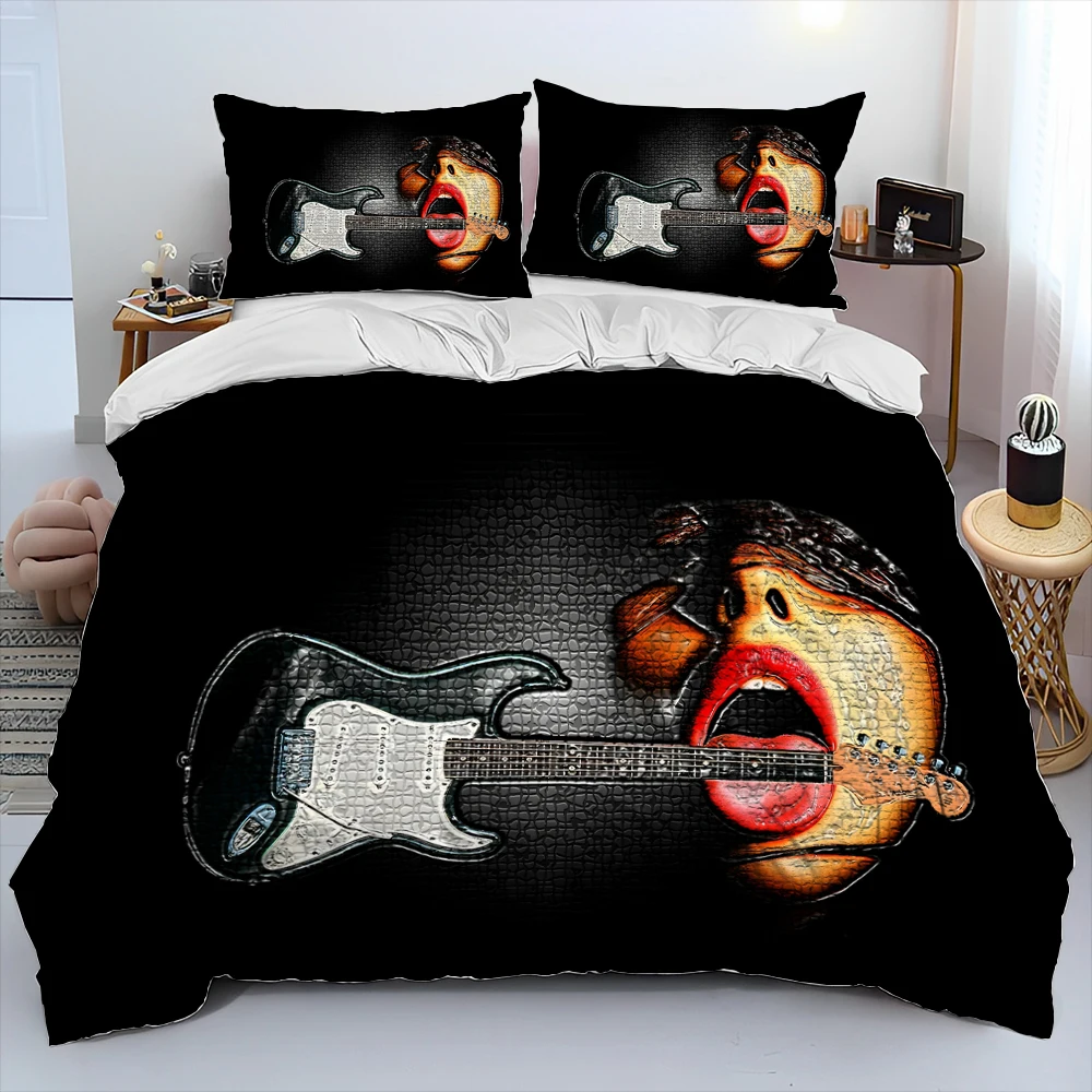 

3D Classical Guitar Electric Guitar Comforter Bedding Set,Duvet Cover Bed Set Quilt Cover Pillowcase,King Queen Size Bedding Set
