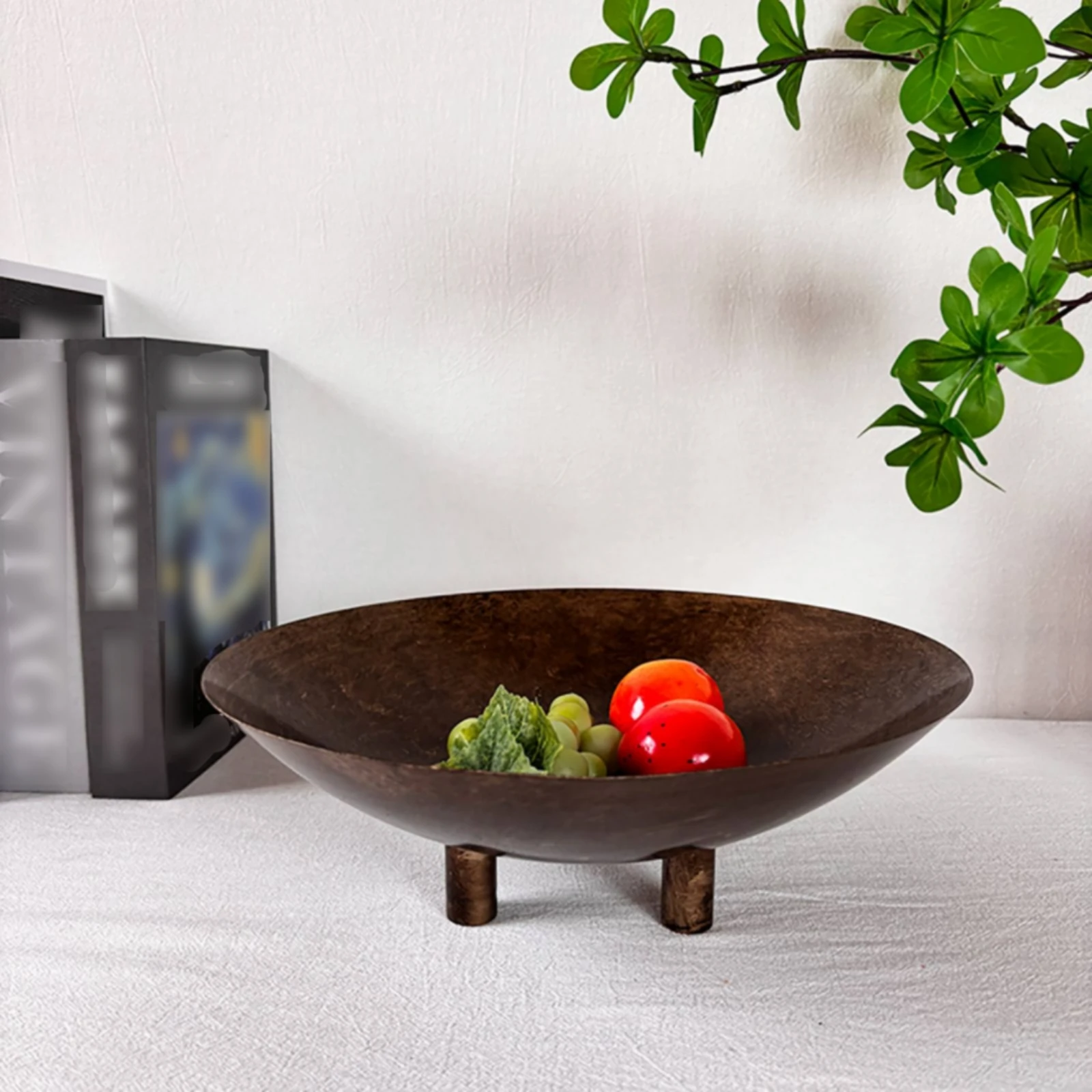 Three-Leg Fruit Bowl New Chinese Design Metal Pedestal Tray Footed Serving Bowl Decorative Display Stand Sturdy for Tabletop