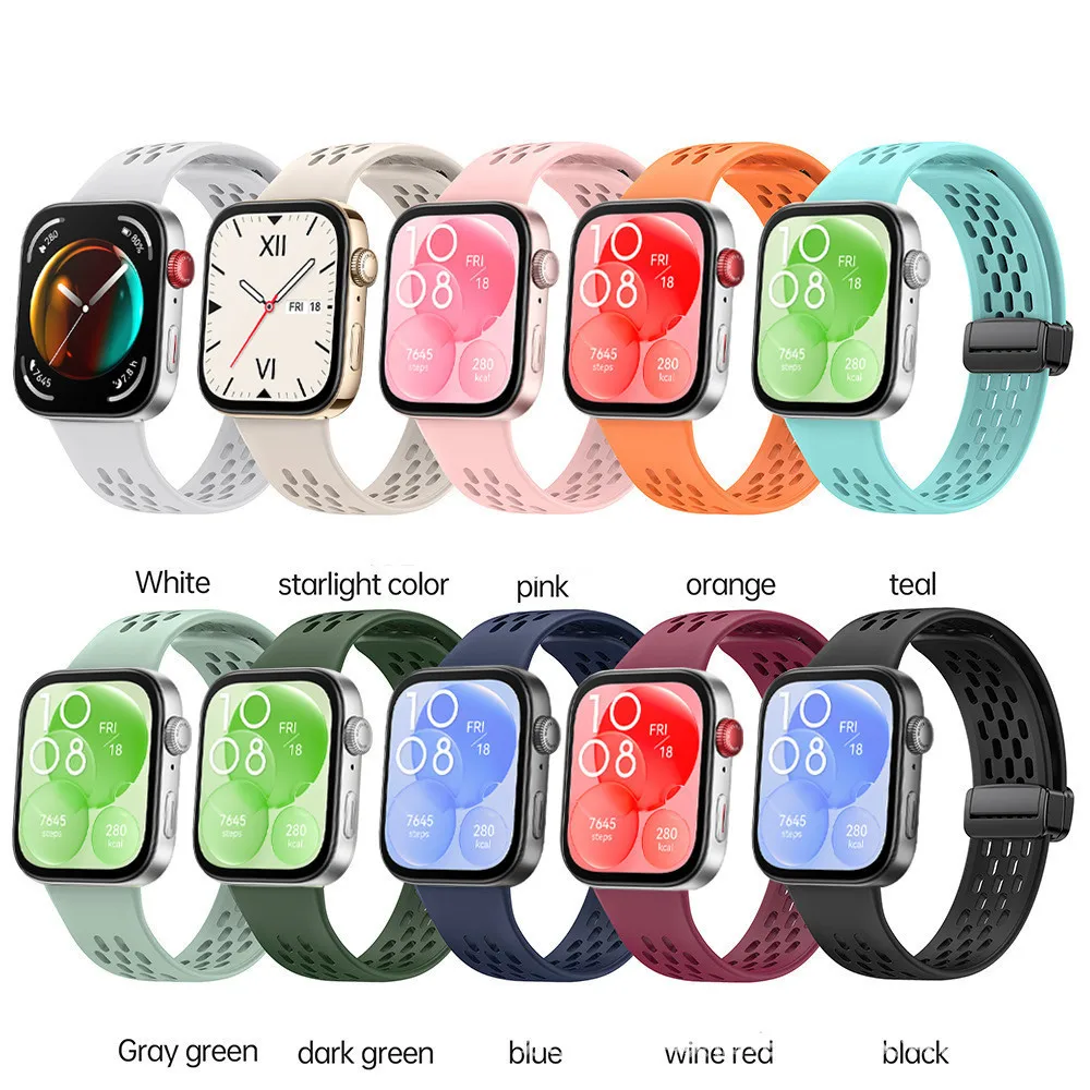 สายสำหรับนาฬิกา Huawei พอดีกับหัวเข็มขัดแม่เหล็ก3สายซิลิโคนระบายอากาศสำหรับ Huawei Fit3สายรัดข้อมือสำหรับเปลี่ยน
