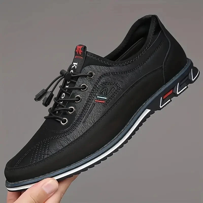 Men's Casual Slip-On Shoes, Elastic Band Business Shoes, Breathable Black Flat Shoes, Suitable for Driving and Casual Occasions
