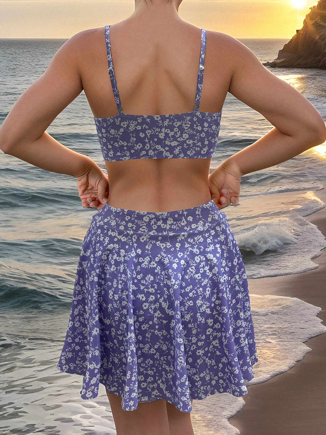 Women's 3-Piece Floral Bikini Set Sexy Halter Neck Two-Piece with Cover-Up High Waist Swimwear Straps Bikini Swimsuit Mini Skirt