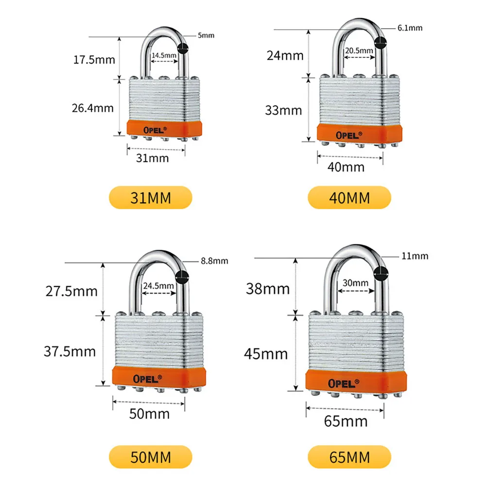 Candado de acero laminado con llave, candados con grillete largo, candado para exteriores, juego de cerradura con llaves, 1 Uds.