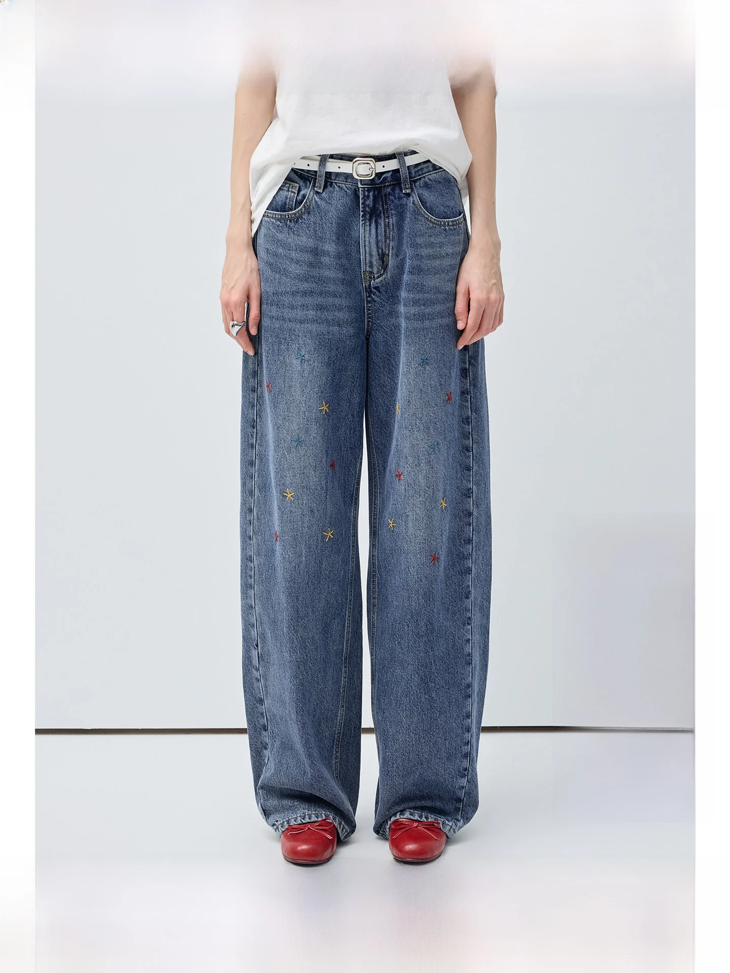 

Ruge plus Size Women's Vintage Waed Jeans High Waist Straight Leg Elastic Wide Leg Spring Season plus Size Ladies Trousers