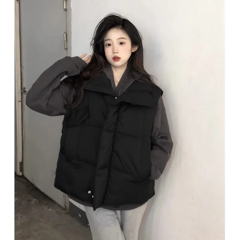 Down Cotton Sleeveless Jacket Women 2025 Vest Autumn Winter New Solid Color Loose Waistcoat Warm women's Cotton Coat Clothing