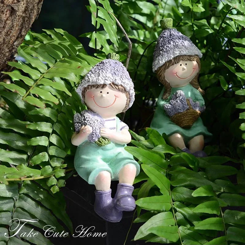 

Balcony Cute Garden Doll Ornament Garden Home Cartoon Pastoral Boy Girl Resin Ornament Desktop