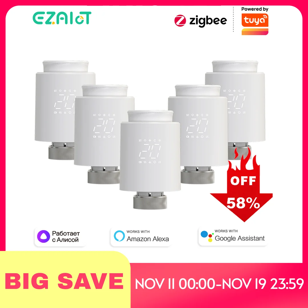 EZAIOT تويا زيجبي الذكية TRV صمام ثرموستاتي ترموستات المبرد المحرك متحكم في درجة الحرارة صوت أليكسا جوجل المنزل أليك