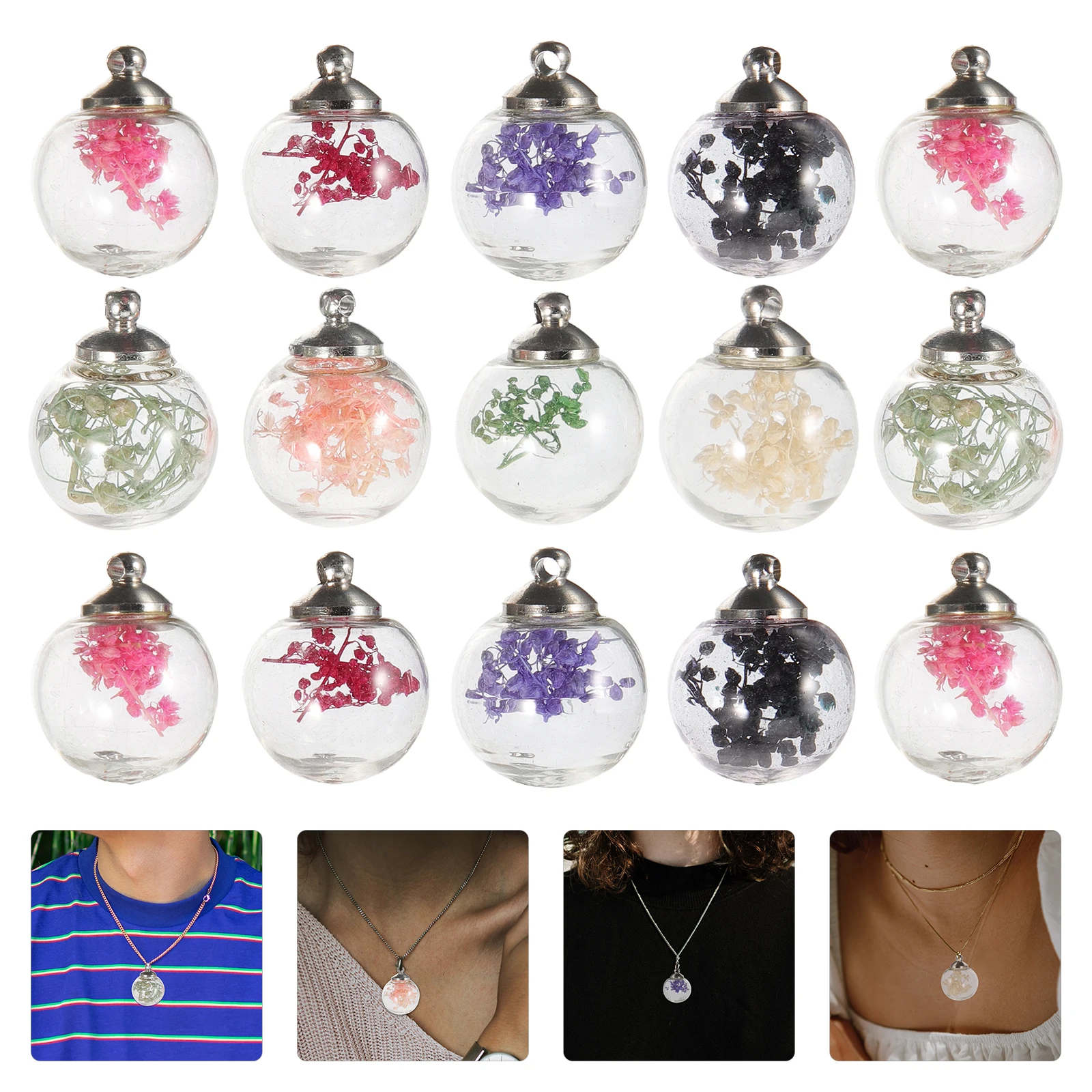 

20 Pcs Glass Balls Decorative Pendant Dried Flower Ball Decor Miniature Dried Flower Jewelry Accessories Art Craft Supplies