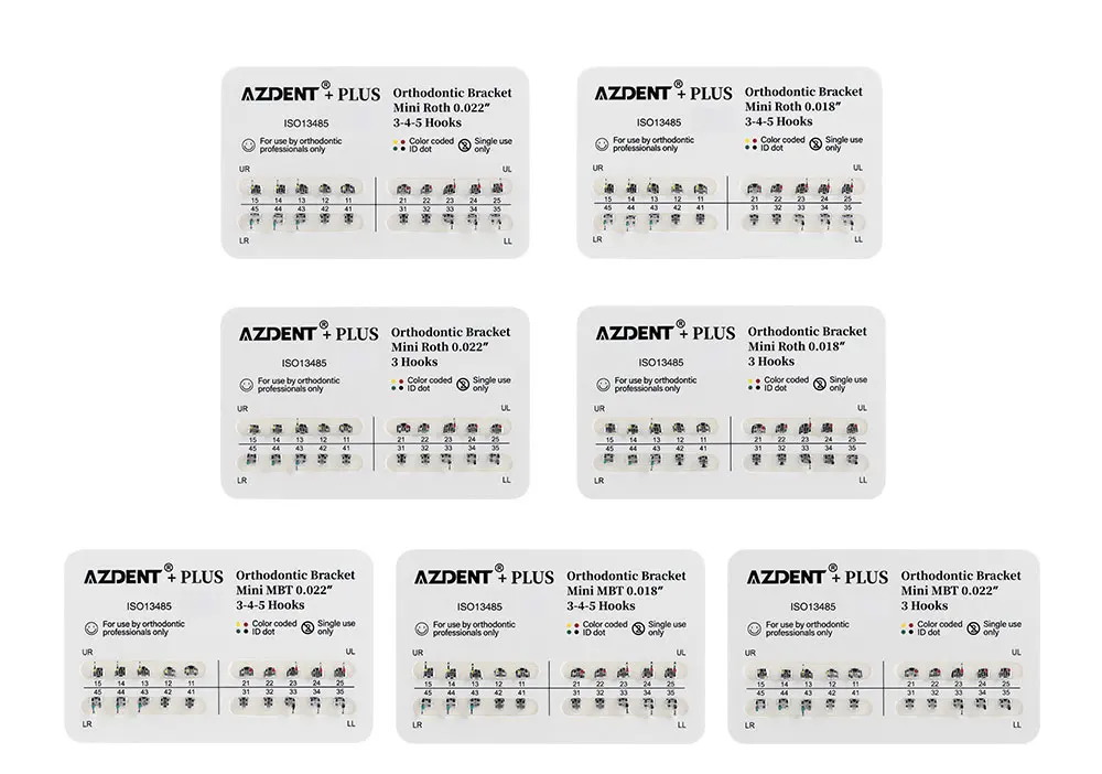 10 Packungen AZDENT Zahnspangen Kieferorthopädische Zahnspangen Plus Metall Mini Standard Mesh Base Roth/MBT 0,022/0,018 Haken 3-4-5 20 Stück/Packung – Detail 6