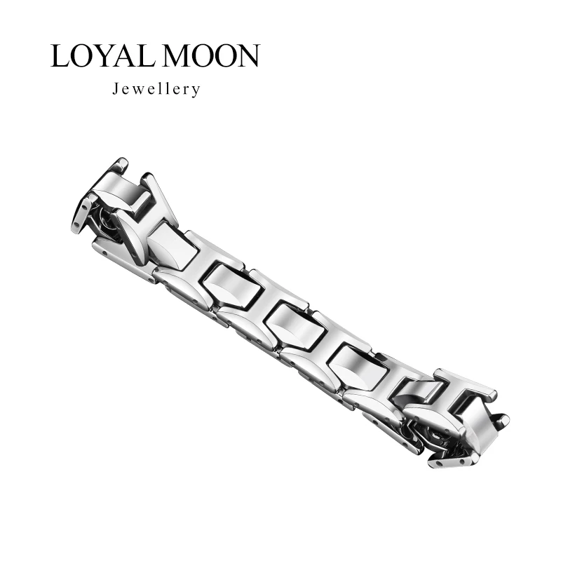 Loyal Moon Tungsten Carbide Bracelet For Men 10.5mm Width High Polished With Magnet Stones & Germanium Jewelry, Engraving