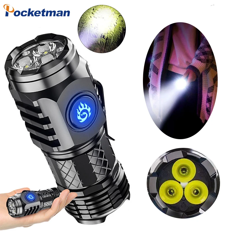 Super Bright Mini LED Flashlight Pocket Multifunctional USB Rechargeable Flashlights Small Torch Waterproof Flashlight