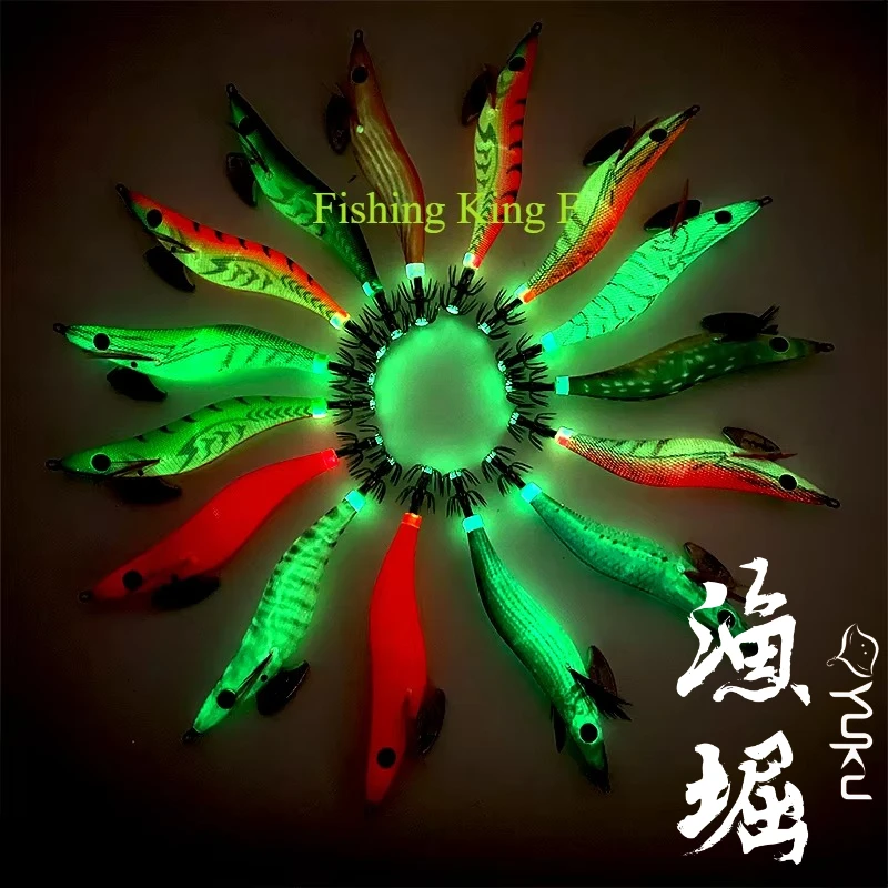 Yuku fluorescente 3,5 20g brillo nocturno camarones de madera EGI JIG calamar cebo señuelo sepia anzuelo de seda suave