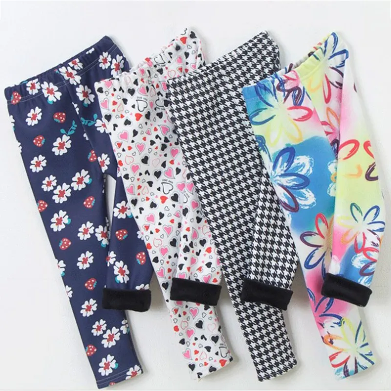 Pantaloni per ragazze autunno inverno pantaloni per bambini Leggings caldi addensare velluto stampa floreale pantaloni per bambini neonata tenere in