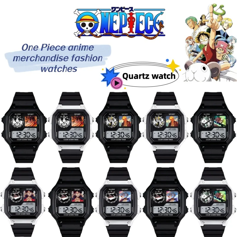 One Piece Anime-Uhr für Jungen, coole und stilvolle, multifunktionale wasserdichte Uhr als Geschenk mit Luffy, Zoro, Sanji und Ace.
