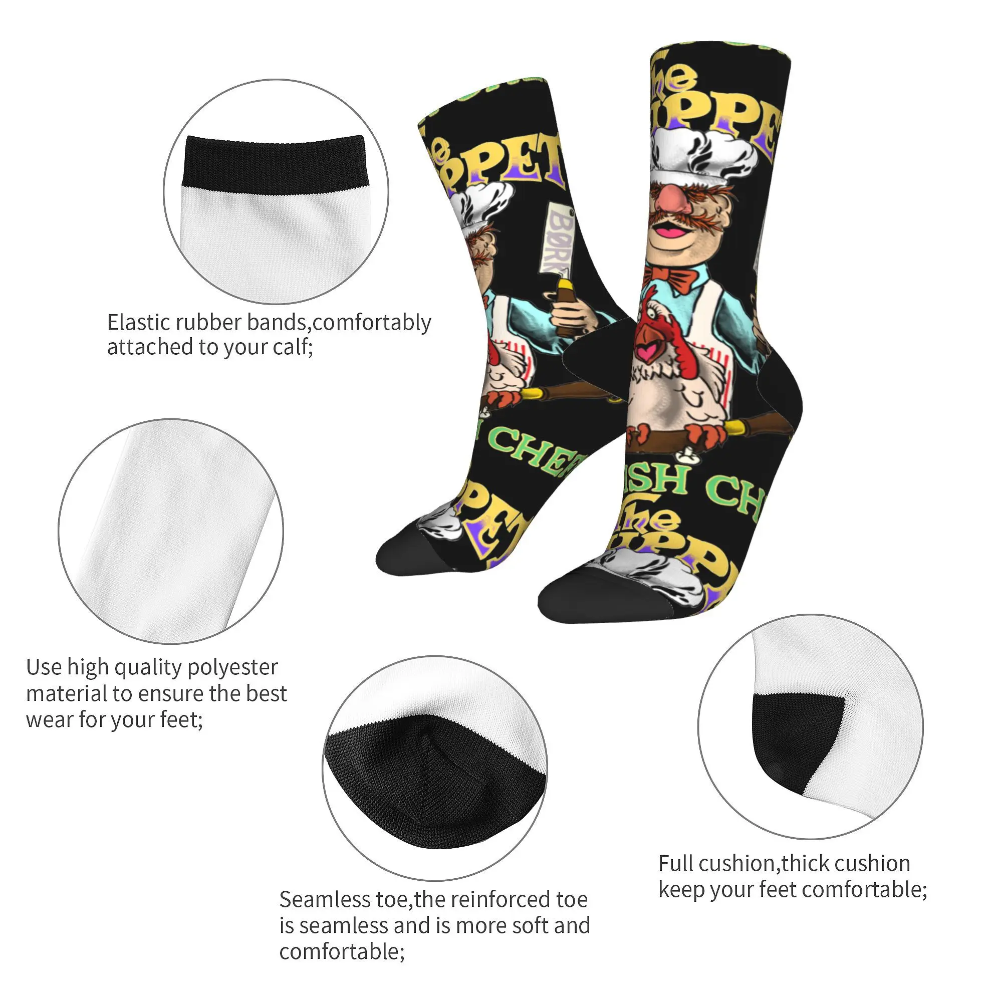 Swedish Chef Muppet Show Socks Men's Women's Polyester Casual Socks Novelty Spring Summer Autumn Winter Middle Tube Socks Gift