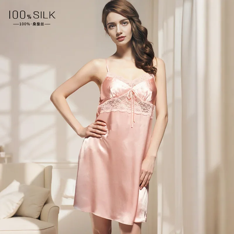 

Ночная рубашка из 100% тутового шелка, женская ночная сорочка, удобное шелковистое мини-белье, платье, прозрачное кружево, сексуальная ночная рубашка с открытой спиной
