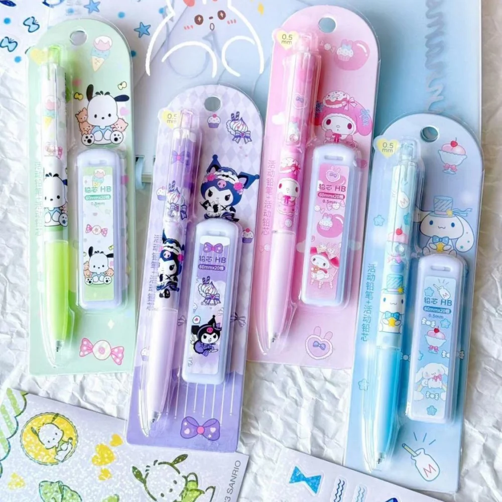 

Автоматический карандаш аниме Sanrio 0,5 мм, механический пресс-карандаш Melody Kuromi Cinnamoroll Pochacco, карандаш для студентов, канцелярские принадлежности, подарки