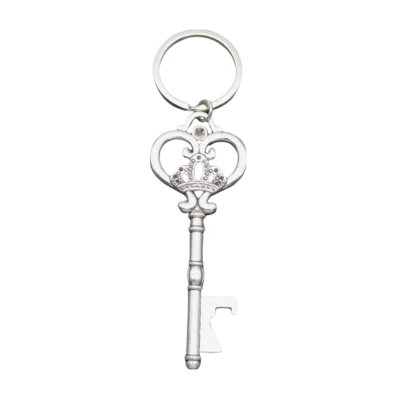 Pendentif ouvre-bouteille rétro en métal argenté antique, grande couronne, clé d'amour, breloque créative