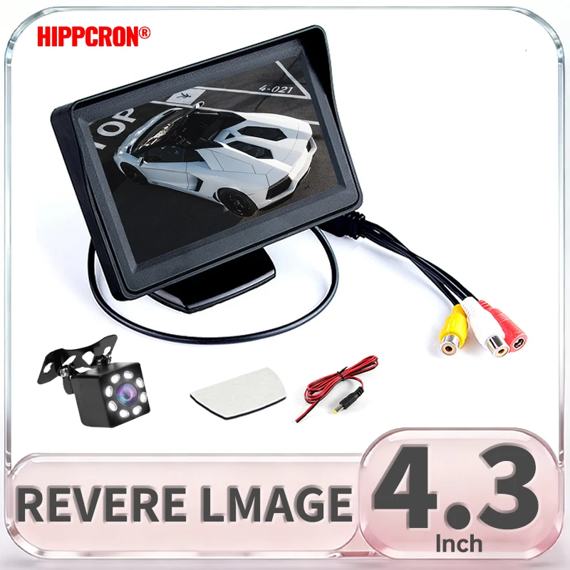 HIPPCRON 4.3 Inch Car Monitor HD Reverse Image Parking Assist 12V Universal Easy Install