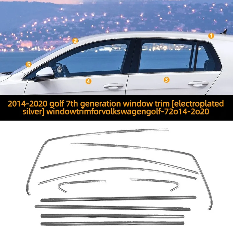 

Suitable For 2013-2019 Volkswagen Golf 7 Window Trim Modification Silver Black Door Frame Chrome Decorative Parts