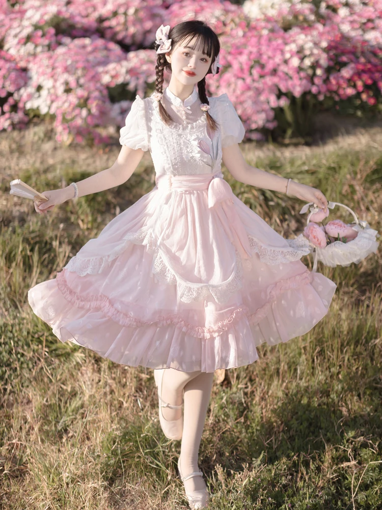 Robe Lolita à Manches Courtes pour Fille, Tenue Élégante Op Super Dégradé, en Dentelle, Douce, pour Anniversaire