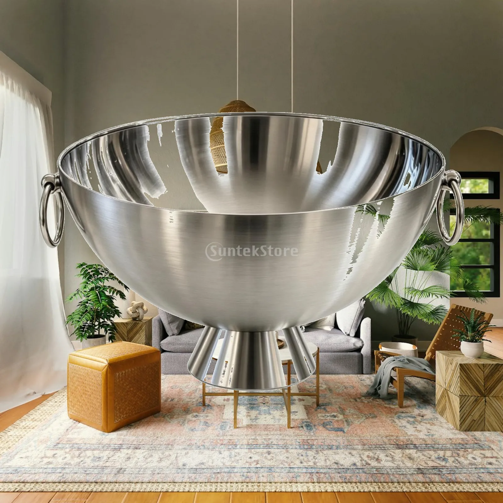 Elegant Metal Ice Bucket with Two Circular Handles for Dinner Party Champagne Spirit Bottle Cooling