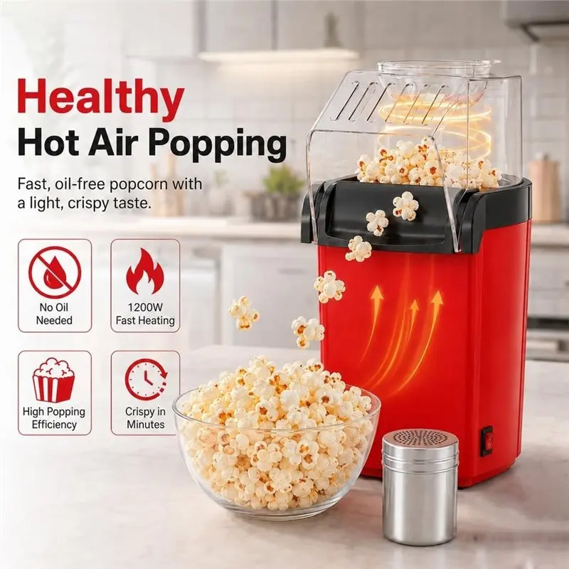 A76G-Hot Air Popcorn Maker With 5 Popcorn Boxes & Seasoning Shaker 3.5QT Electric Popcorn Popper For Movie Nights US US Plug