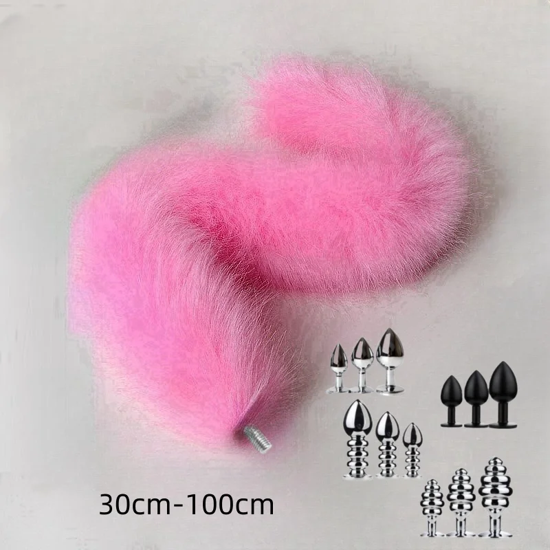 30-100cm Sexy Pink Dummy Fox Tails with Detachable Alloy Butt Plug for Couple BDSM Adult Fantasy Teasing Anal Sex Toys