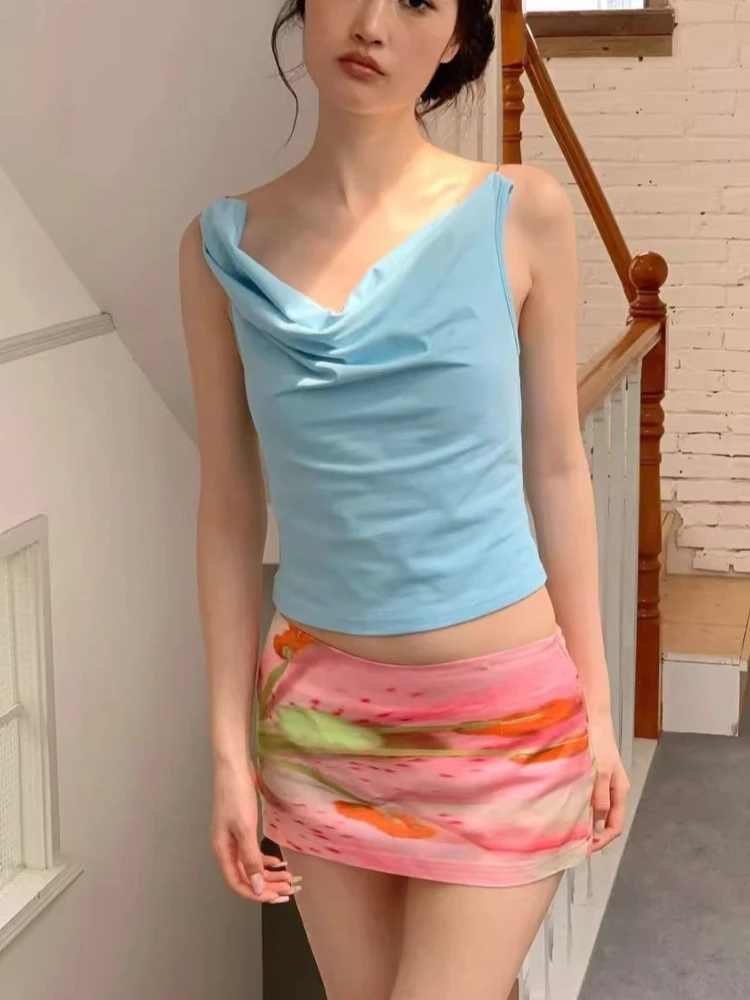 American Print Slimming New Low Rise Skirt Retro Design Beach Vacation Summer Short Skirt Sexy Millennium Spicy Girl Skirt