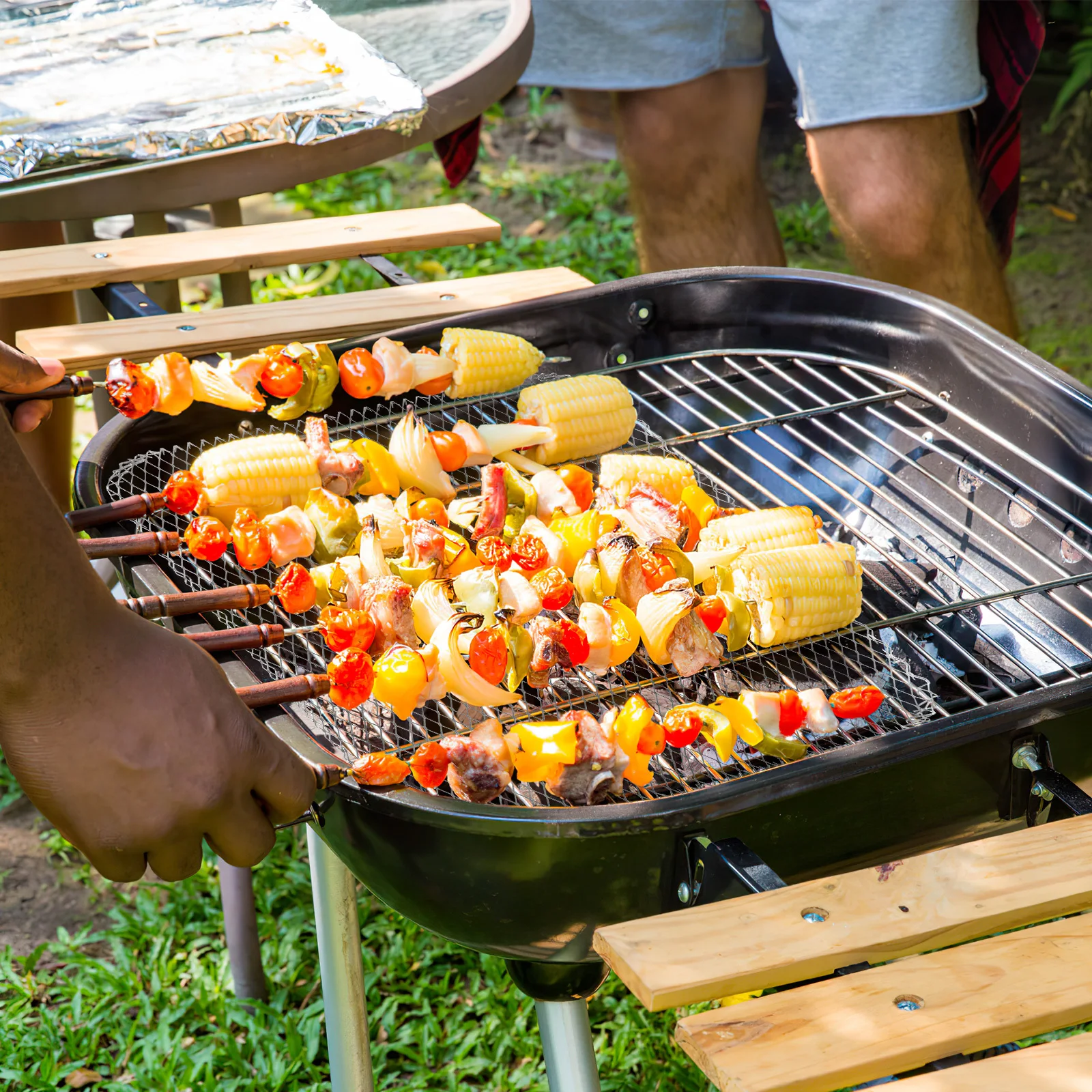 

10pcs Bbq Grill Mat Aluminum Mesh Liner For Outdoor Camping Cooking Reusable Grill Accessories Heat-Resistant Non-Stick