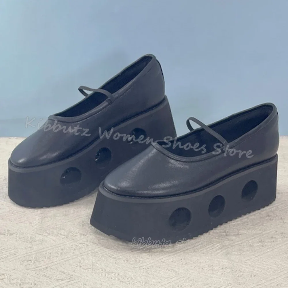 Mule Thick Bottom Pump Platform Luxury Leather Solid Color Round Toe Ankle Strap Slip-On Fashion Concise Elegant Sexy Shoes New