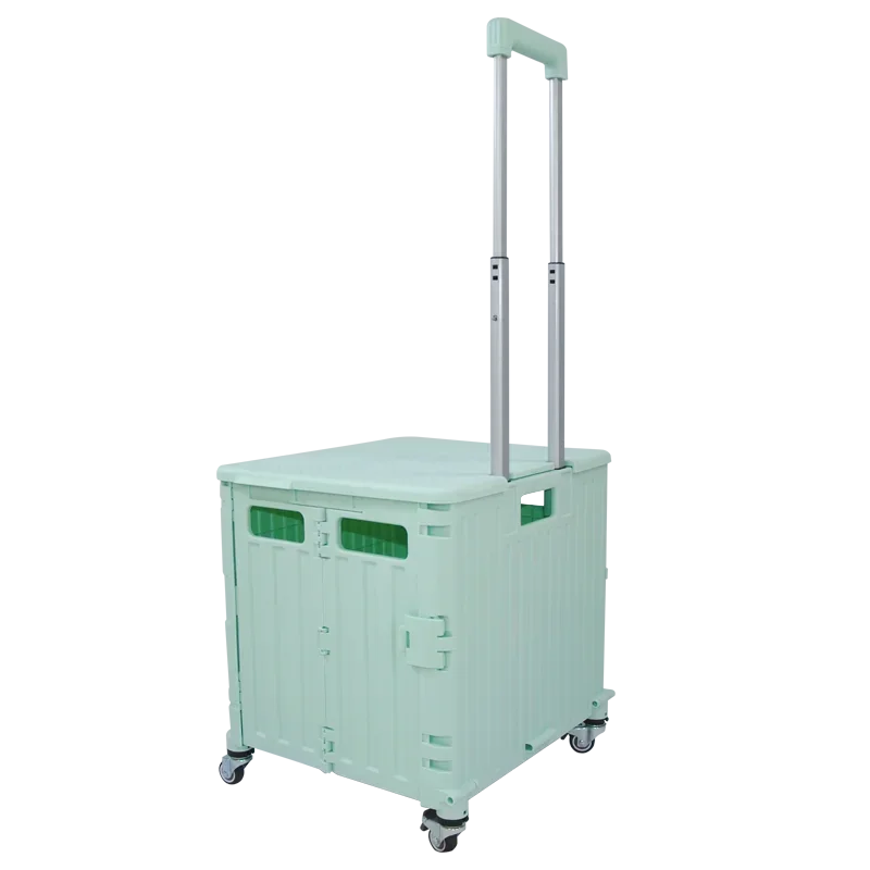 25kgs FoldableCarts Folding Portable Shopping Trolley with Lid Rotate Wheel for Travel Shopping FST25