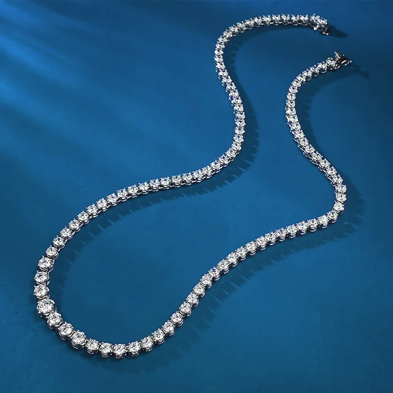 

New S925 Silver Necklace, European and American Style Fashion Neckchain, Water Drop Round Diamond Row Diamond Full Diamond