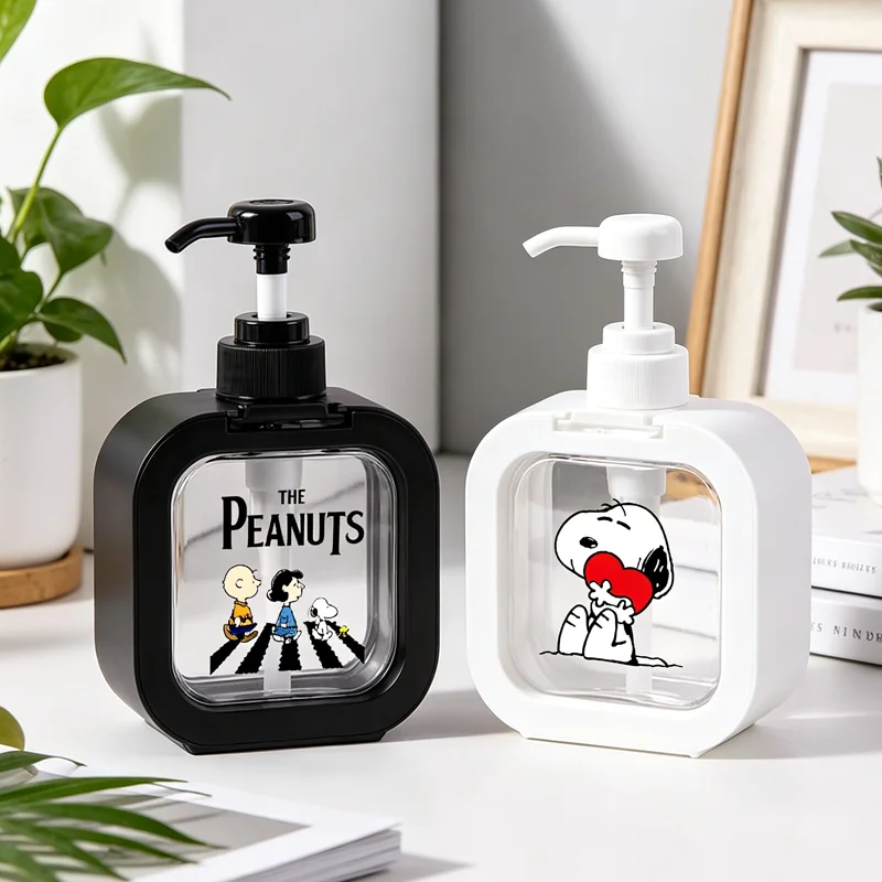 Snoopys dispensador de sabão líquido bomba de mão kawaii anime dos desenhos animados recarregável shampoo garrafa portátil simples mão dispensador de sabão presente