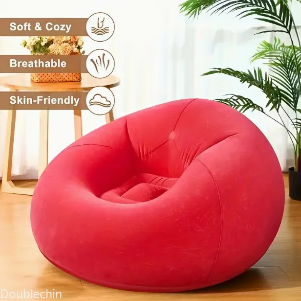 Single Flocked Inflatable Lazy Sofa, Foldable Bean Bag Ball Shaped Inflatable Chair for Indoor Outdoor Leisure Use image 2