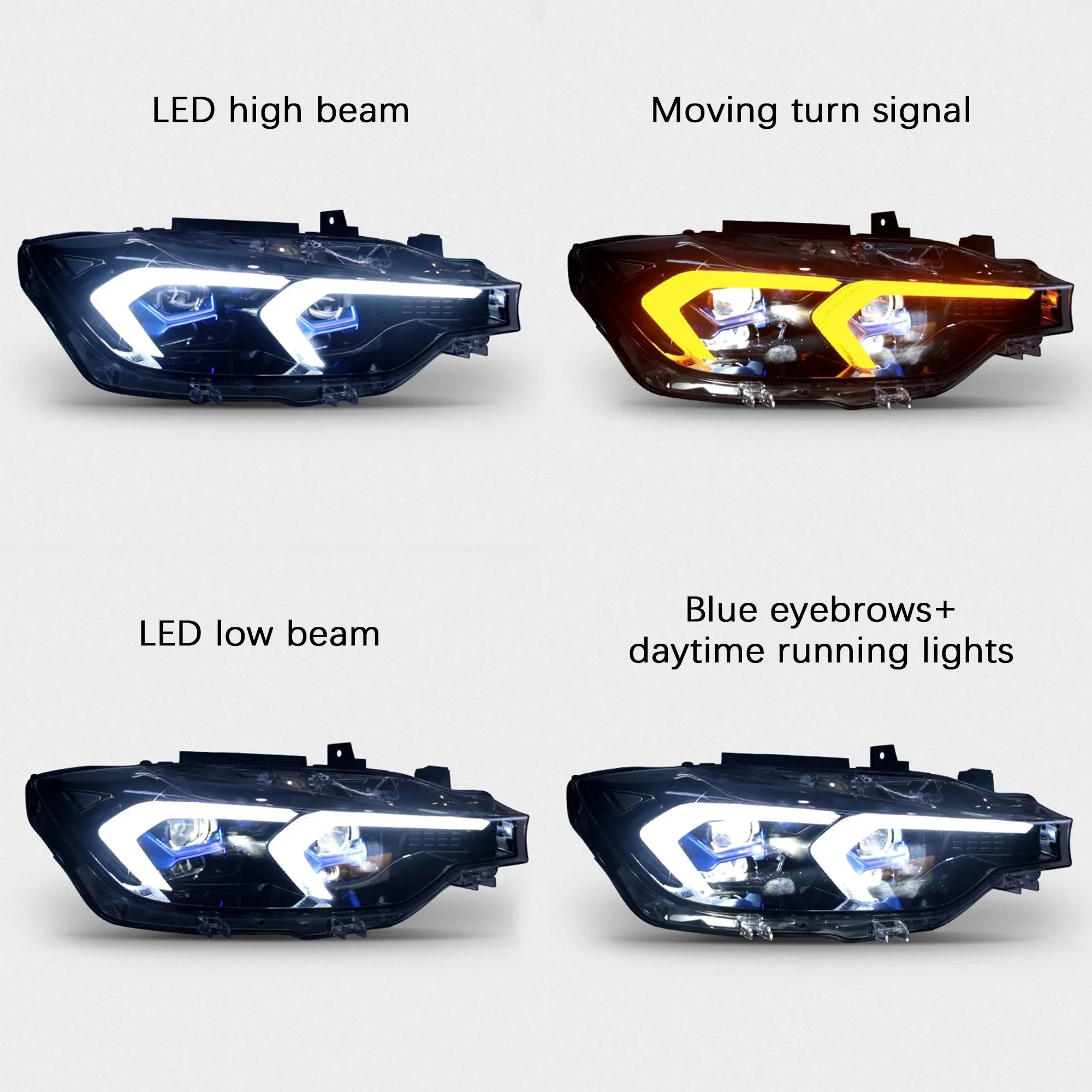 Lampu depan LED BMW, untuk 2013-2018 BMW 3 seri DRL dengan sinyal belok kuning & putih bahan ABS F30 F35 F80 LCI model