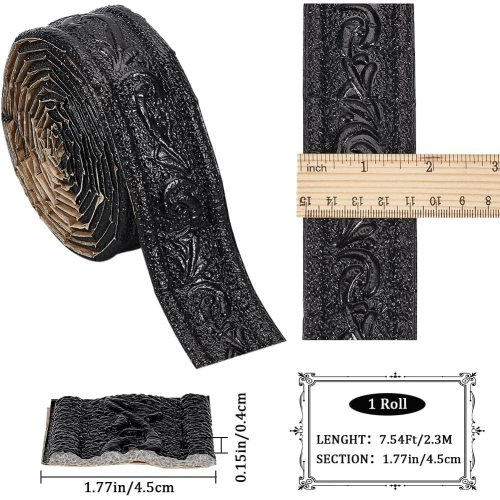 90x18in Peel Stick Foam Molding Black Baseboard Trim Self Adhesive Crown Flexible Foam Mirror Wallpaper Sticky Border 3D Wall