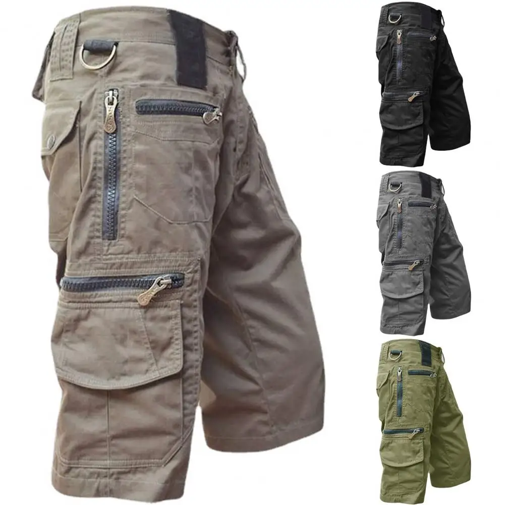 Trendy Beach Shorts Buttons Summer Cargo Shorts Zipper Pocket Mid Rise Pants