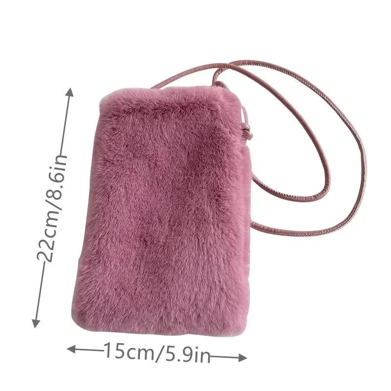 Bolso cruzado de felpa para mujer, bolsa de teléfono móvil de Color sólido, Mini billetera versátil, bolso de hombro de felpa, otoño e invierno, 2024