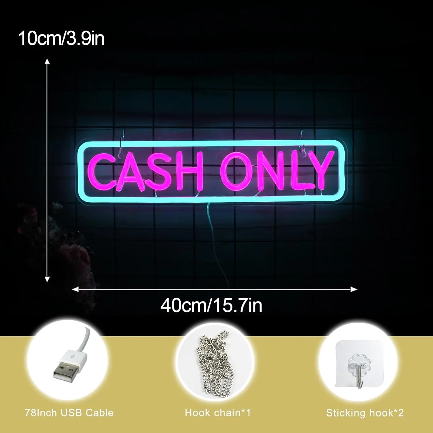 علامة ضوء نيون ليد للأعمال التجارية ، نقد فقط ، ديكورات أبواب ، متجر ، فندق ، مول ، سوبر ماركت ، ديكور منزلي ، هدية