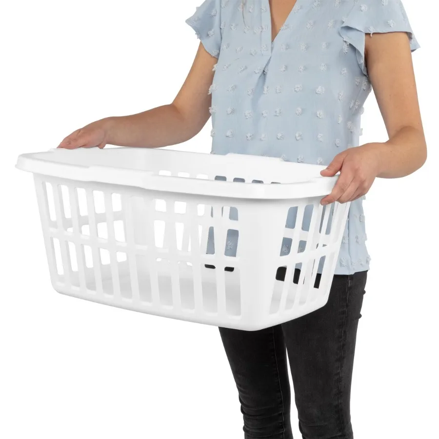 1.5bu Large White Laundry Basket, 52.8L Portable Clothes Hamper with Built‑In Carrying Handles