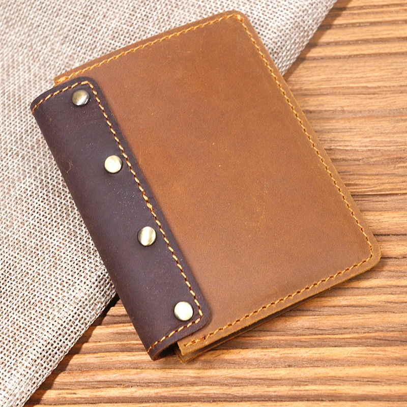 Genuine Leather Wallet For Men Male Vintage Short Bifold Slim Small Men's Purse With Pull Tab Card Holder Id Window Airtag Slot