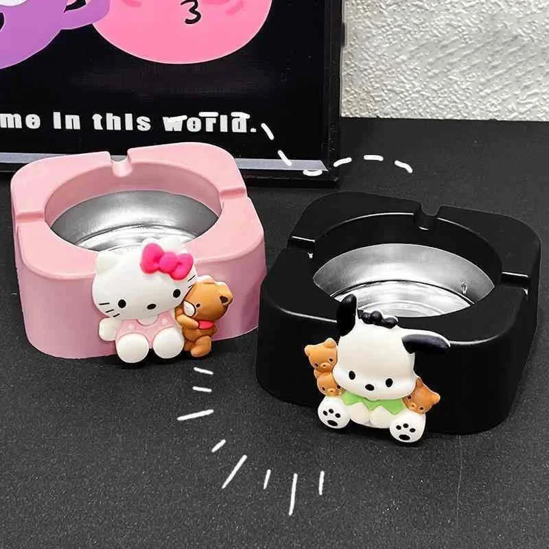 Kawaii Hello Kitty Y2k Ashtray Cute Cartoon Ceramics Creative Home Room Bedroom Office Anime Accessories Simple Ashtray Toy Gift