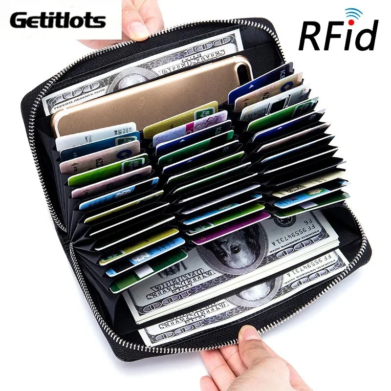 

New Organza Card Wallet Women Men Leather RFID Credit Card Holder Travel Passport Purse High Quality Large Capacity Business Bag