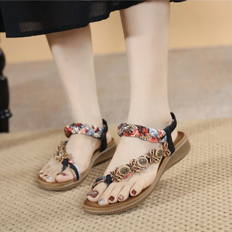 Summer Women 2cm Platform 3.5cm Wedges High Heels Sandals Lady String Bead Beach Sandles Holiday Outside Bohemian Flats Shoes