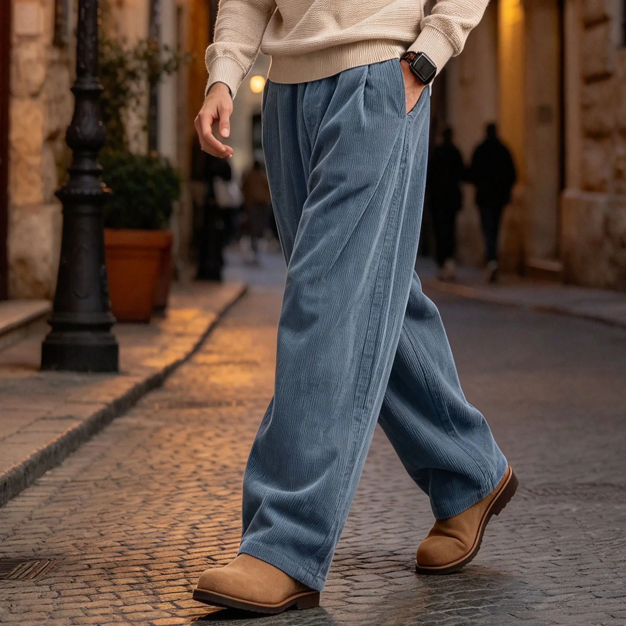 Vintage Men's Corduroy Oversized Pants Straight Leg Elastic  High Waist Loose Fit Casual Fashion Wide Trousers Streetwear Autumn